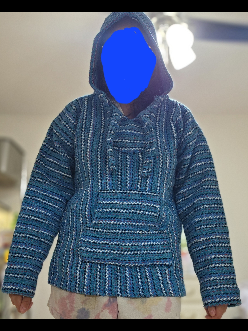 Teal Blue Striped Baja Hoodie